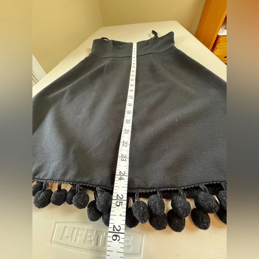 French Connection Black Mini Dress Pom Pom Hem Spaghetti Strap Size US 2